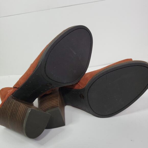 Lucky Brand Women's S 9M Listana Suede Embroidered Peep Toe Burnt Orange Booties - Picture 10 of 14